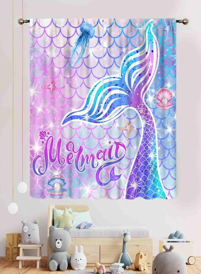 TKUYO Mermaid Curtains for Girls Bedroom, Rainbow Pink Purple Mermaid Tail Fish Scale Colorful Dream Ocean Anime Blackout Curtains Drapes for Living Room Kids Baby Room Nursery 2 Panels, 42"x45" Inch - Image 3